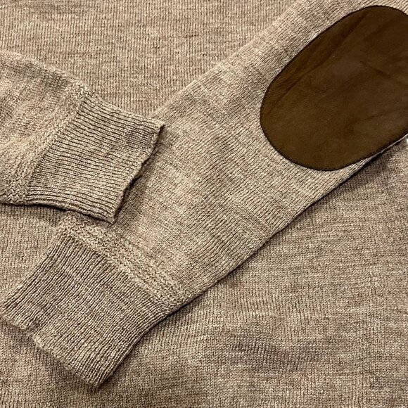 J Crew Men's Wool 1/4 Zip Sweater, Leather Elbow Patches, Camel Brown, L - Picture 5 of 8